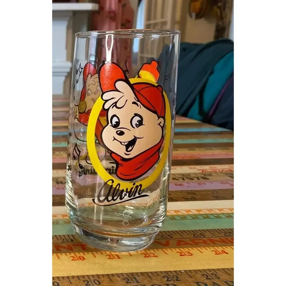 VINTAGE Muppets Jim Henson Alvin Chipmunk Lot of 2 Tall Glasses